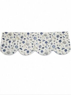 Coastal Seashell Scalloped Window Valance Blue White Beach Cottage 49x16"